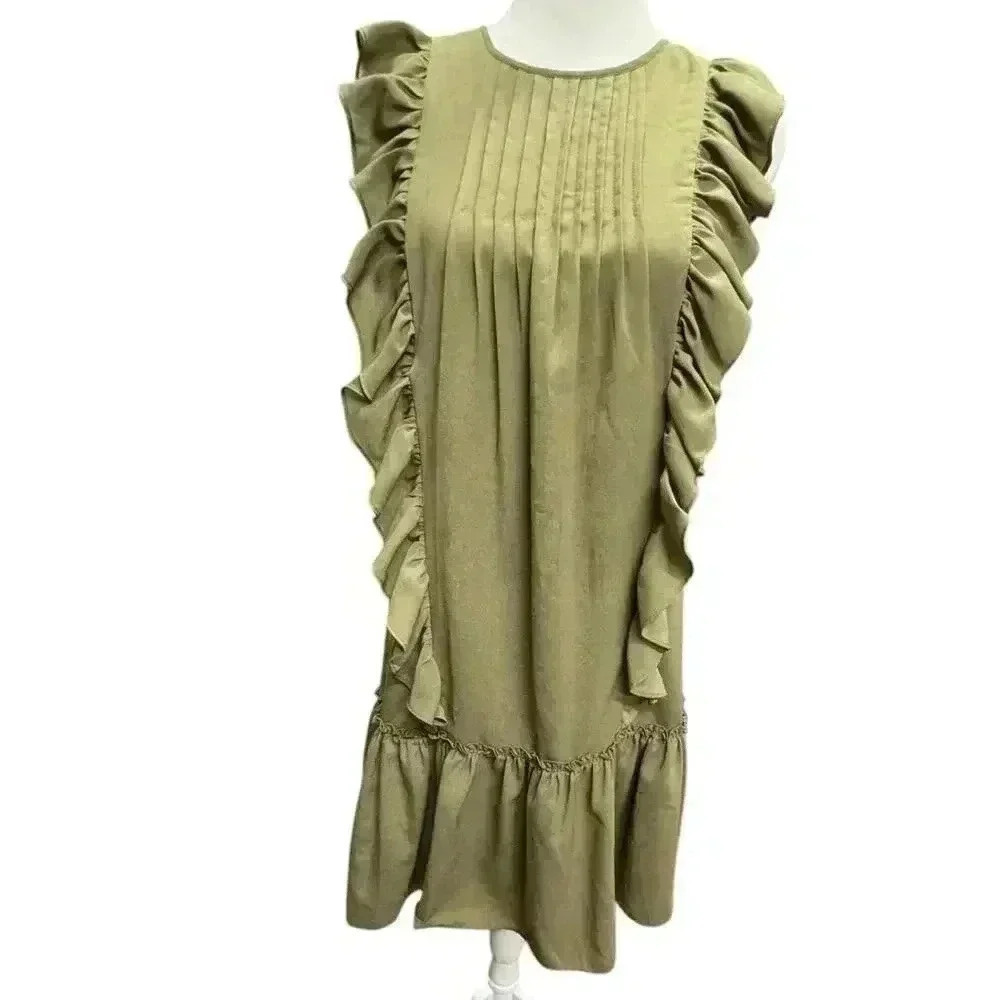 Banana Republic Khaki Green Sleeveless Sheath Ruffled Mini Dress Size XS - Picture 3 of 16